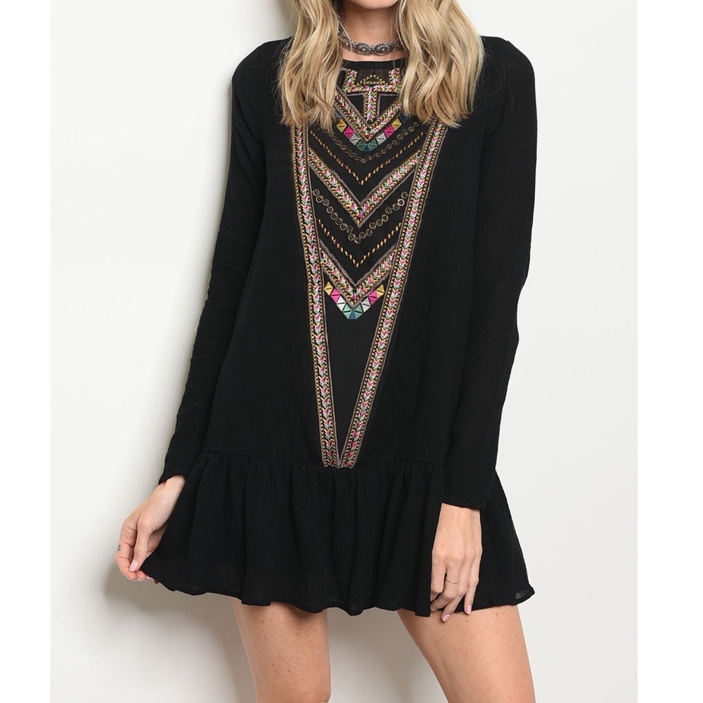 🌹 AMAZING LONG SLEEVE TRIBAL EMBROIDERY DRESS 🌹 - Picture 1 of 2